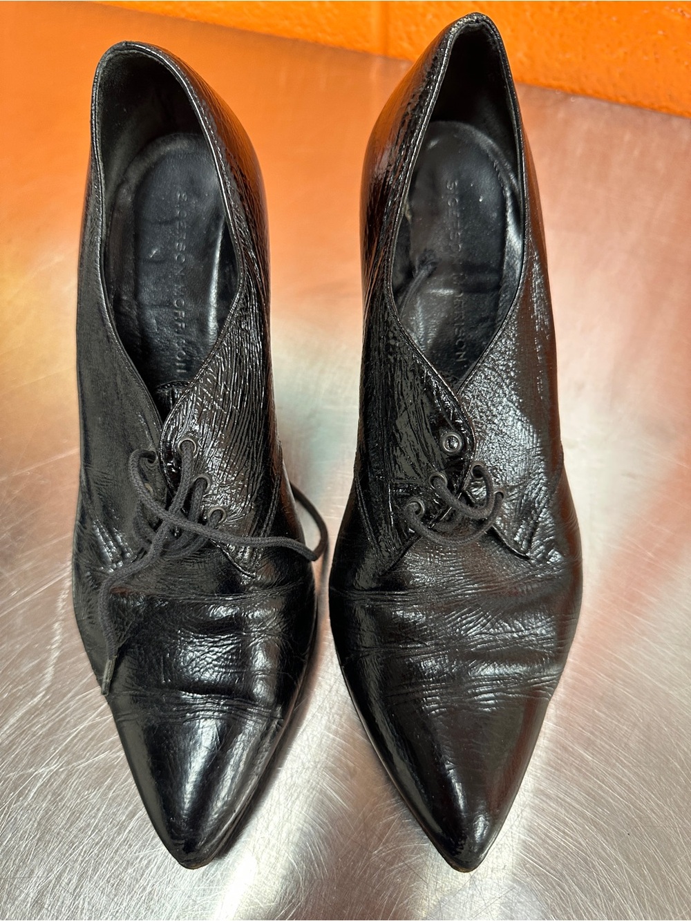 Sigerson Morrison Vintage Black Lace Up Oxford Pointed Toe Booties Size 7.5